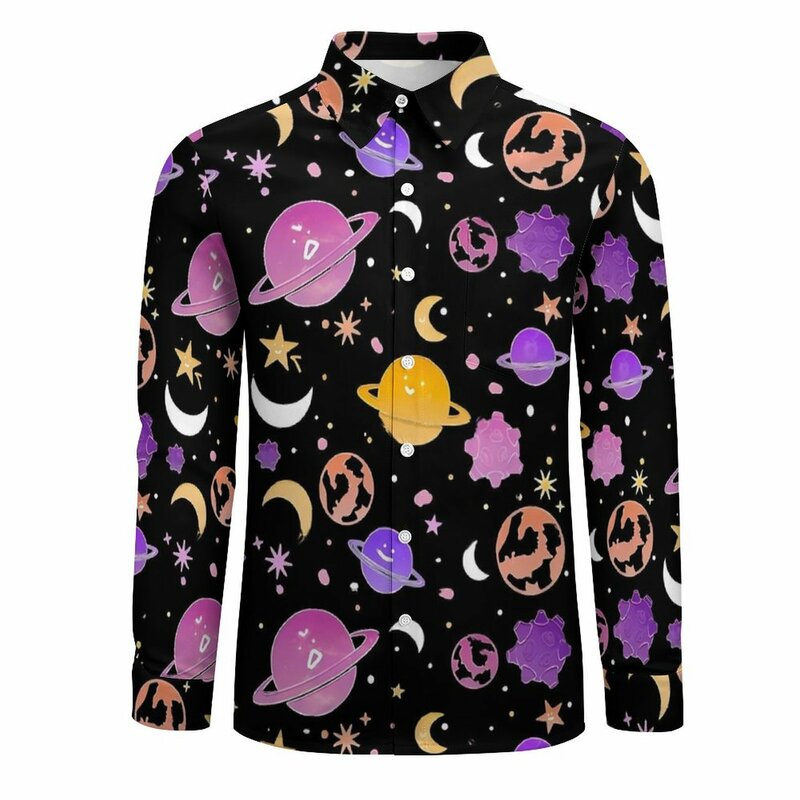 Space Print Blouse Mens Stars Moon Galaxy Shirt Long Sleeve Loose Comfortable Casual Shirts Spring Design Clothing Plus Size