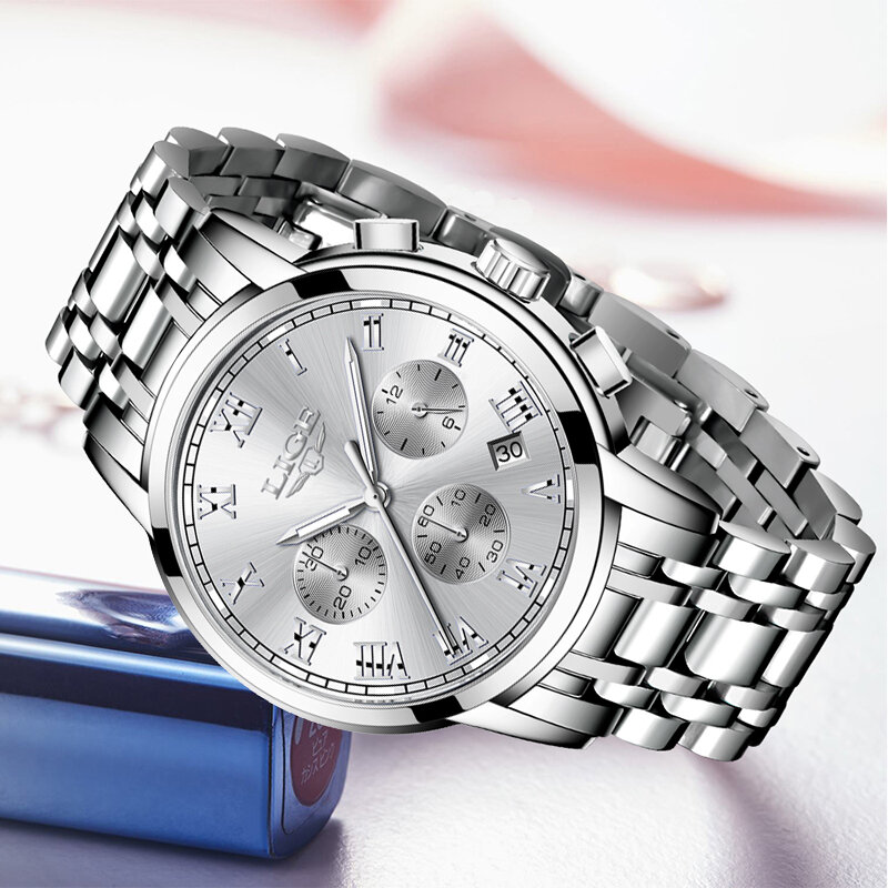 LIGE 탑 브랜드 럭셔리 크리에이티브 스틸 여성 시계, 패션 팔찌 시계, 여성 석영 방수 시계 선물, 신제품