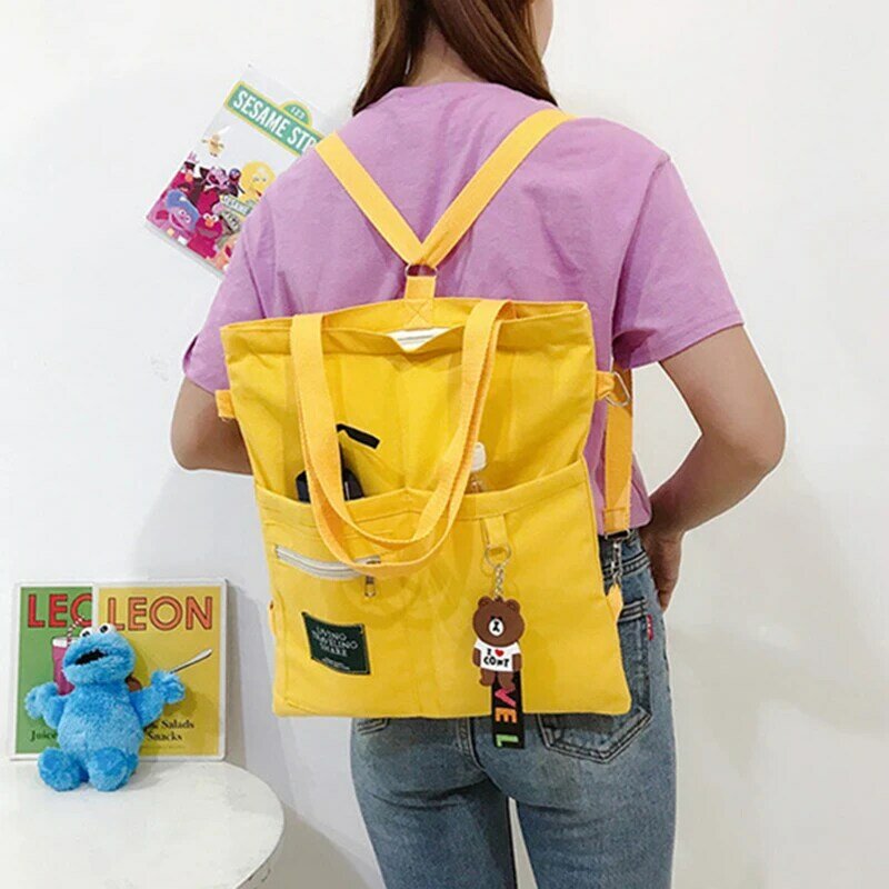 Bolso de mano de lona de gran capacidad para mujer, mochila escolar Simple y bonita, bandolera de hombro para estudiante
