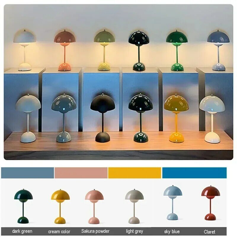 Recarregável Nórdico LED Table Lamp, Top Toque Interruptor, Flor Bud, Cogumelo Design, Sala de estar, Decoração do quarto, Mesa, Noite Stand Lamp