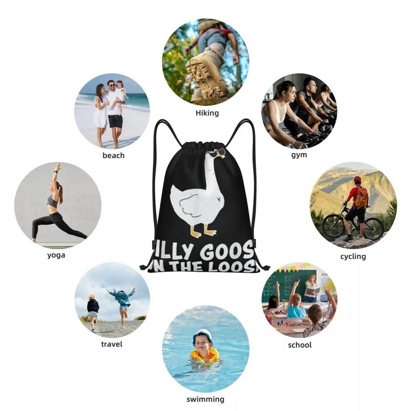 New Silly Goose On The Loose Portable Drawstring Bags Backpack Storage Bags Outdoor Sports Traveling Gym Yoga