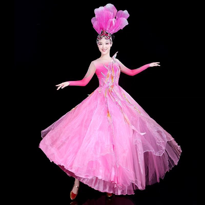 Танцевальное платье, новая великолепная танцевальная песня, сопровождающая танцы, большая юбка, одежда для выступления на сцене, для открытия танцев