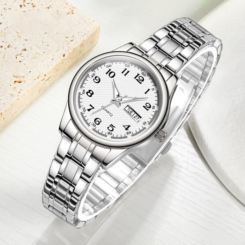Vrouw Klassieke 28Mm Horloge Eenvoudige Quartz Horloge Met Dubbele Kalender Voor Buiten Kantoor Zakelijke Bijeenkomst
