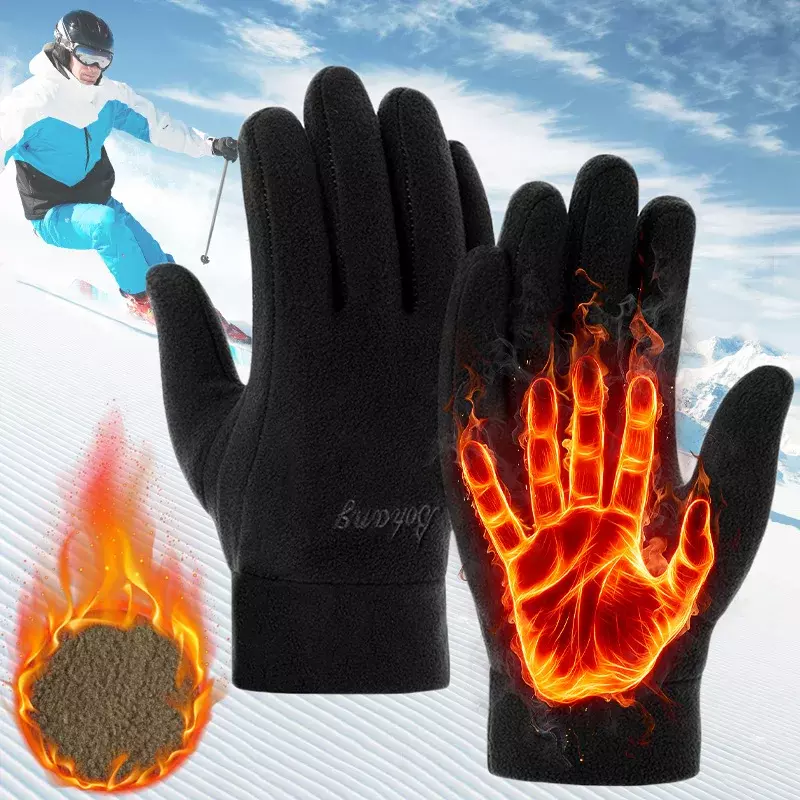 Sarung tangan hitam Pria Wanita, sarung tangan bulu Polar tebal hangat musim dingin 2023