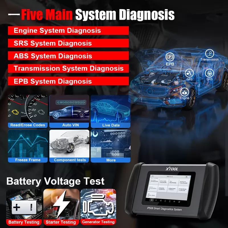 Автомобильный сканер XTOOL IP508 OBD2, многоязычный сканер для диагностики двигателя с поддержкой OBD, OBDII, ABS, EPB, SAS, с пожизненным обновлением