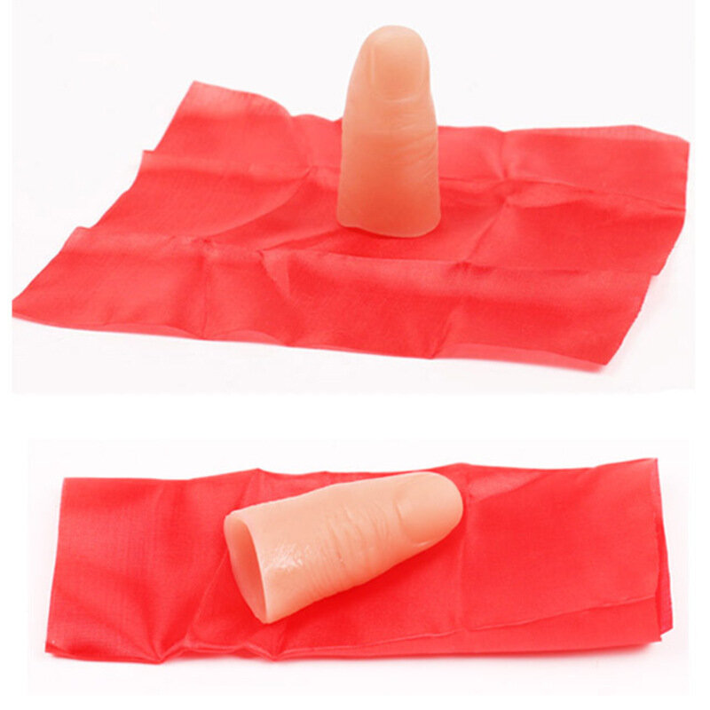 Magic Trick puntelli Close Up Vanish apparing Plastic Finger Thumb Tip + Red Silk Stage Show puntelli Rubber Prank Toy Tool regali