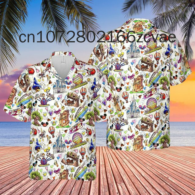 Акварельная гавайская рубашка с Минни-Маус в стиле Disney, мужская рубашка с коротким рукавом и пуговицами, Мужская Женская Повседневная пляжная рубашка