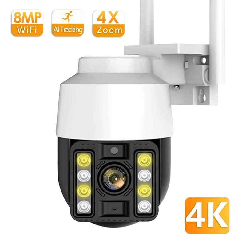 Kamera IP luar ruangan, kamera IP 4K PTZ 8MP WiFi ICsee 4X perbesaran 4X pengawasan Video nirkabel 4MP Onvif sistem keamanan 1080P AI