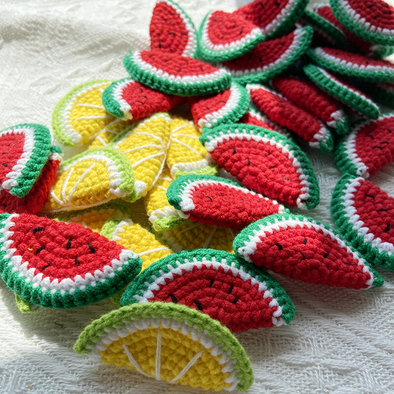 Handmade Cotton Thread Crochet Applique, DIY Melancia, Limão Crochet, Acessórios de costura, 5.2cm, 2.05 ", 10Pcs