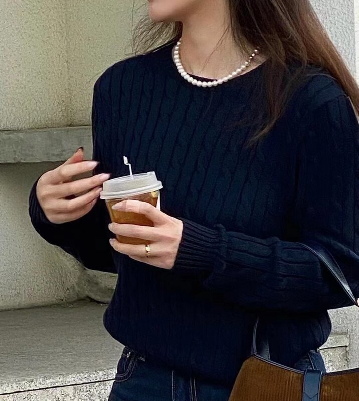 Женский свитер, повседневный популярный пуловер из жареной теста, осенне-зимний кашемировый однотонный джемпер с вышивкой и круглым вырезом и длинными рукавами