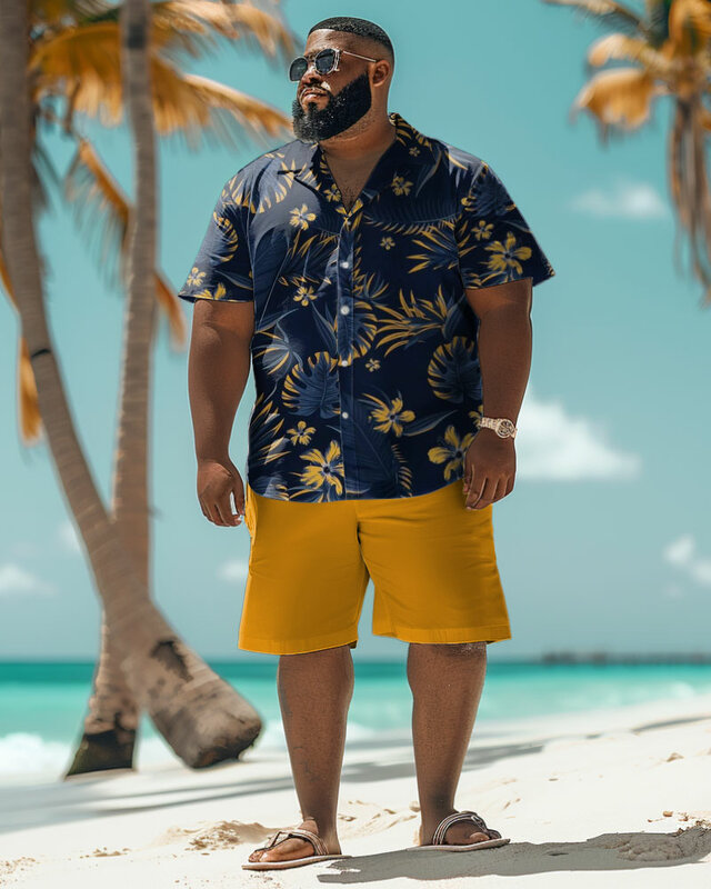 Biggmans-Conjunto de L-9Xl para hombre, camisa de talla grande, traje Hawaiano de gran tamaño, estampado de árbol de coco degradado, 7XL, 8XL