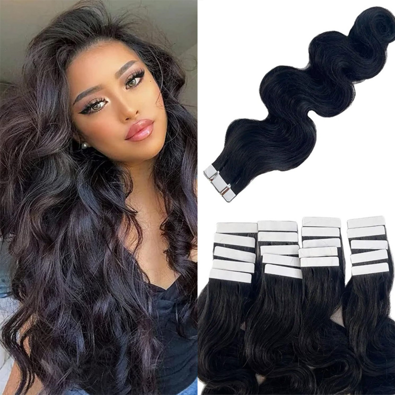 Tape in Hair Extensions 50 Gram Natural Black for Black Women Real Human Hair Body Skin Weft Tape in Hair Extensions 20 Pieces