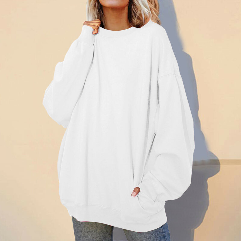 Übergroße Crewneck Sweatshirt Frauen Vintage Mode lässig solide Pullover Tops Harajuku lose Kapuze Sweatshirt Streetwear