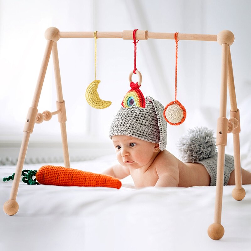 Wooden Baby Fitness Rack Set Children Room Decoration Toys Rainbow Pendant Baby Activity Gym Mobile Suspension Kids Toys Gift