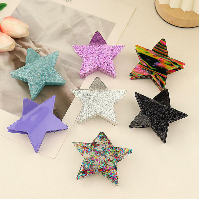 Pentagon Y2K Fashion Hair Clips Claw Large Shiny Five-Pointed Star Acrylic Acetic Acid Shark Clip Hair Accessories For Girls