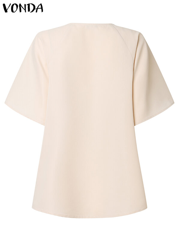 2024 VONDA женская летняя Элегантная блузка, сексуальная туника с квадратным воротником, повседневные топы, однотонные Блузы с коротким рукавом-фонариком