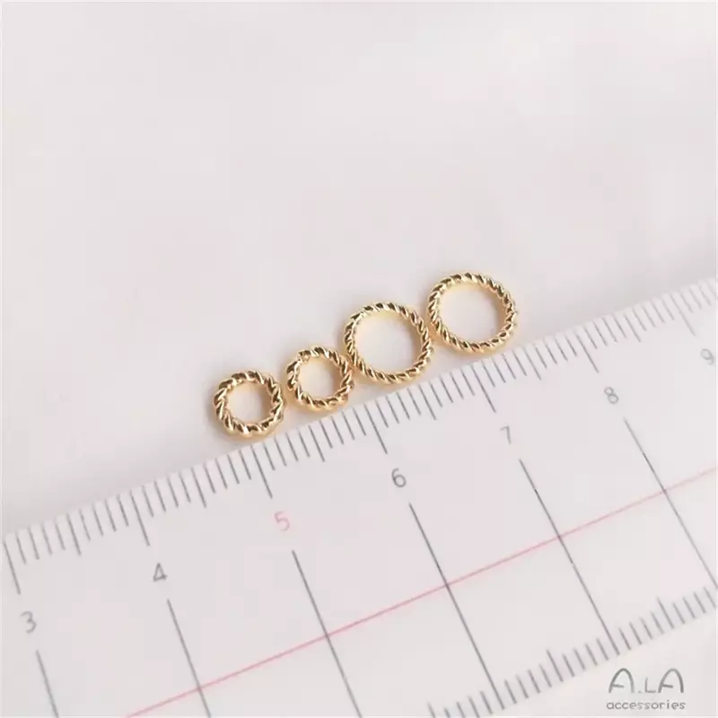 14K แหวนทองแบบปิดห่วงวงแหวนแบบเปิดทำมือด้วยเชือกร้อยลูกปัดเชื่อมต่อแหวนวัสดุเครื่องประดับหัว