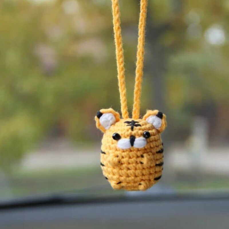 Handmade Crochet Sunflower Car Mirror, Hanging Accessories, Auto Rearview Mirror, Funny Animal Decoration