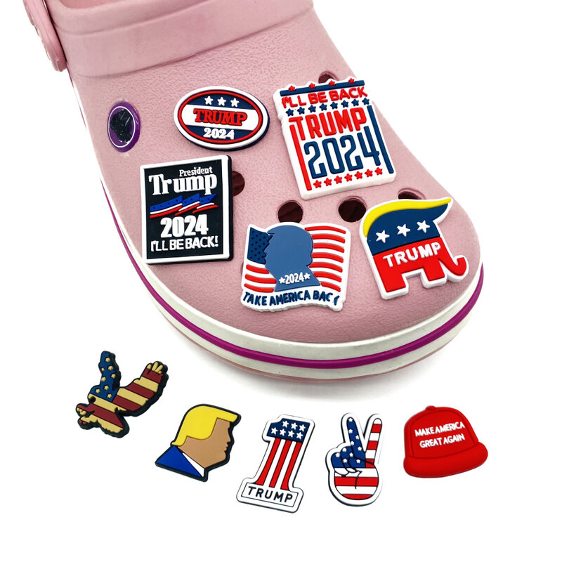 Shoe Charms 1Pcs Trump US presidential election Pins PVC DIY Sandals Accessories for Clogs Favors Gifts