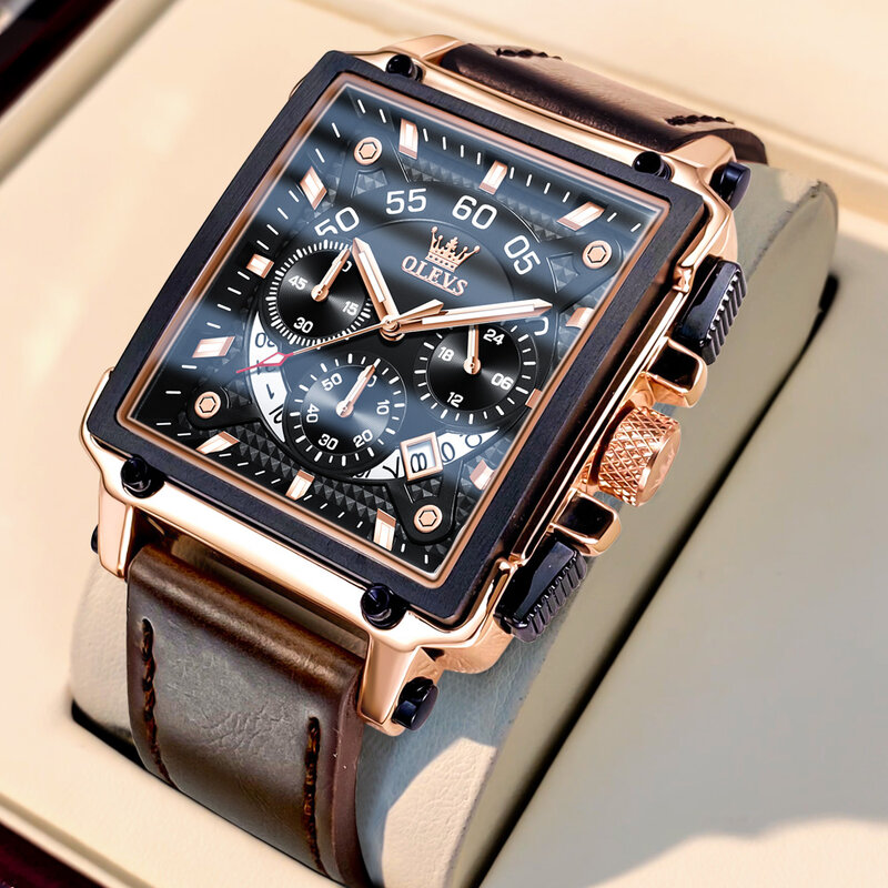 OLEVS Brand Luxury Vintage Style Quartz Watch for Men Sport Leather Luminous Waterproof Auto Date Men Watches Relogio Masculino