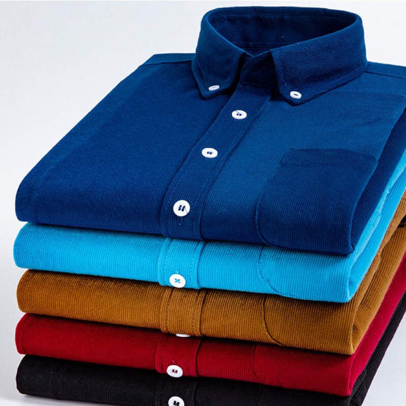 Vintage Cord Shirt Männer Klassische Büro Business Taste Up Shirts Langarm Top 2022 Neue