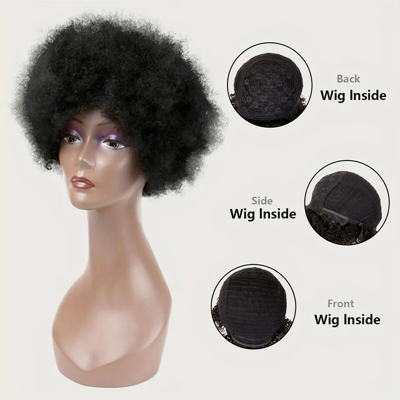 Pixie Glueless peruca curta, corte baixo, Afro Pixie, peruca curta, Wear & Go Bob Perucas, 180% Densidade, Remy Cabelo Humano