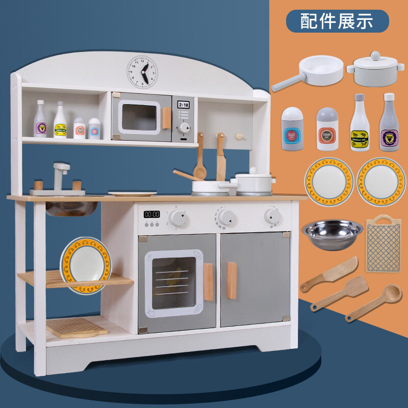 Cozinha de madeira Play House Set para crianças, Simulação Brinquedos de mesa de jantar, Utensílios de cozinha em miniatura