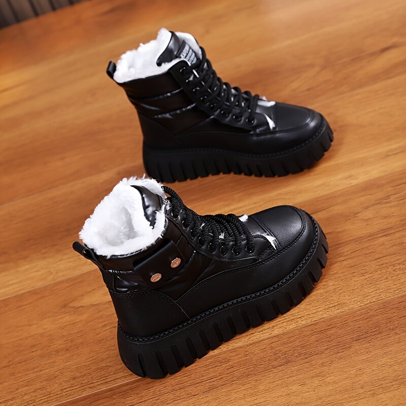 Lining Comfortable Thick Soled Platform Fashion Ankle Boots Women's Round Toe Non-slip Warm Snow Boots Fleece
