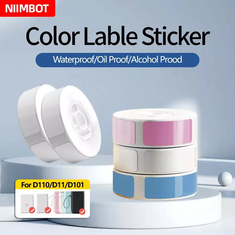 NIIMBOT-etiqueta de cor impermeável adesivo, calor sensível adesivo, armazenamento doméstico, escritório, D11, D110, D101