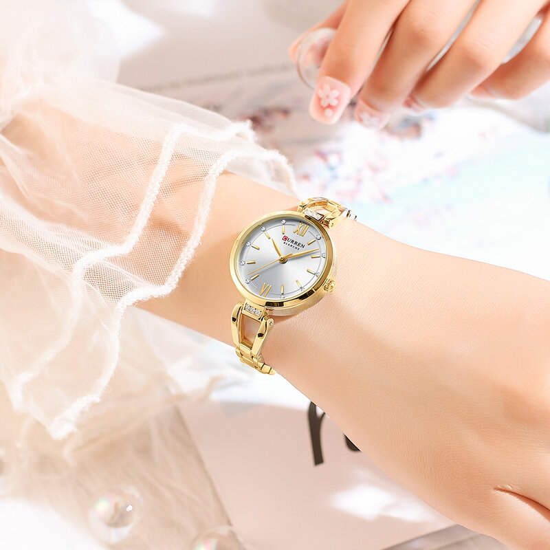CURREN 하이 퀄리티 여성용 캐주얼 팔찌 시계, 여성용 심플한 빈티지 시계, 다이얼 스테인레스 스틸 손목시계