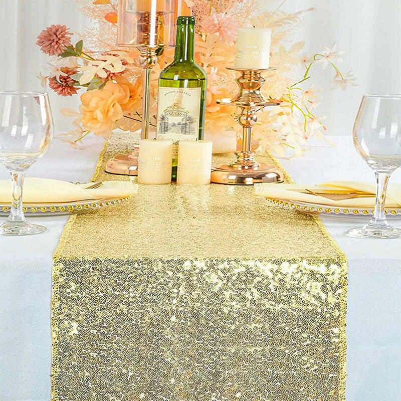 Sequin Table runner For Wedding Party Shiny Gold Pink Color Luxury Embroider Hotel Dinner Christmas Birthday Table Decoration