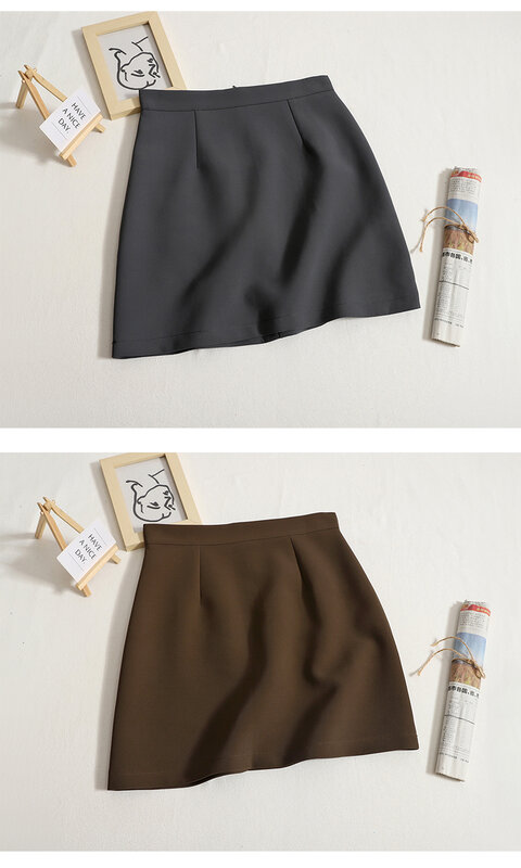 Simple Skirt Solid Color High-waisted Skirt Korean Version Elegant One-step Skirt