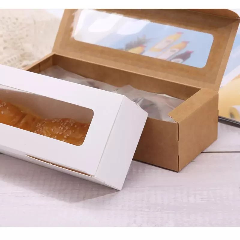 Caixa de embalagem de papel Kraft com janela PVC, Adequado para embalagens de alimentos e bolos, Produto personalizado
