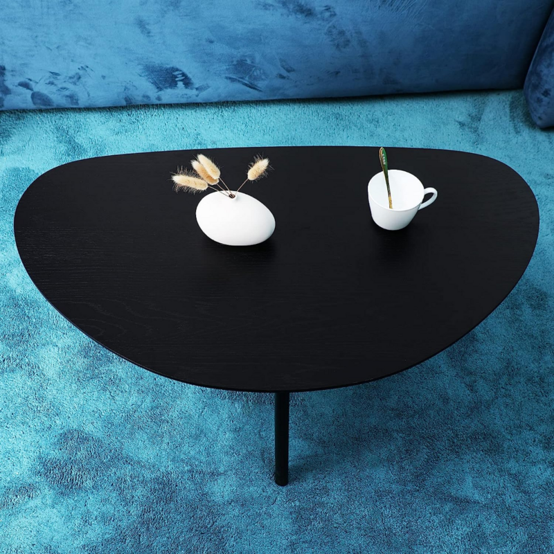 Oval Coffee Table for Small Space Mid Century Modern Coffee Table for Living Room-Black-18.9" D x 33.47" W x 15.75" H