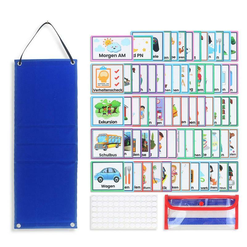 Tabla de tareas de bolsillo para niños, tabla Visual de rutina diaria, impermeable, actividades de aprendizaje, calendario alemán, Educación Temprana, 70 tarjetas