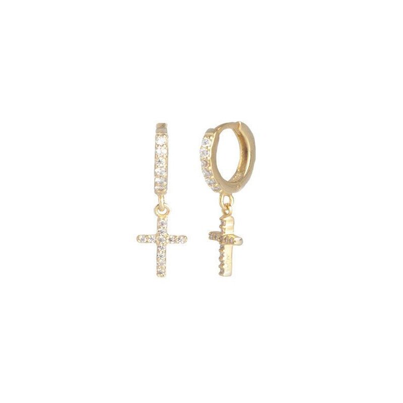 Brincos Redondos para Mulheres, agulha de prata esterlina 925, fivela de orelha, pingente dourado, forma de cruz, joias para casamento, luxo