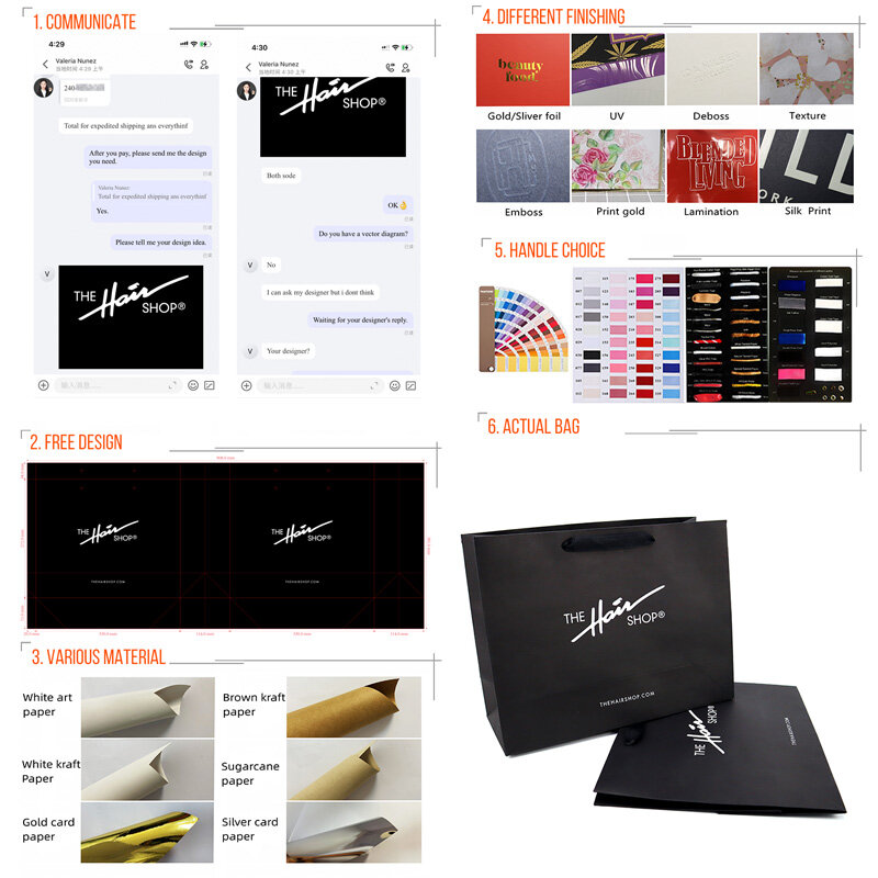 Producto personalizado, bolsas de papel de compras con logotipo impreso personalizado, Boutique de lujo para tienda de cabello