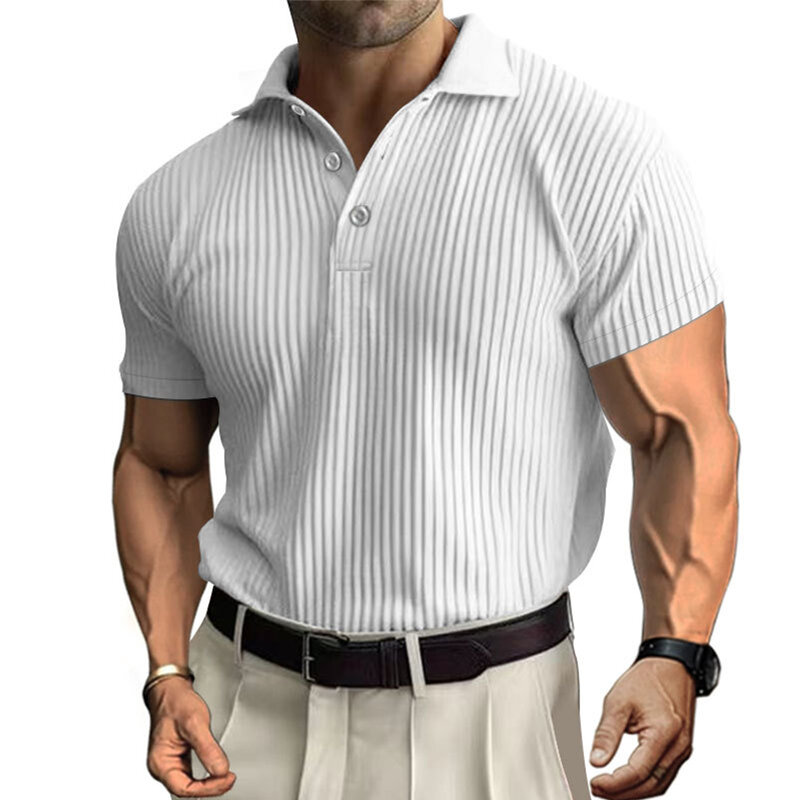 Camisa formal casual confortável masculina, blusa de negócios, gola de botões, músculo, manga curta, vestido de cor sólida