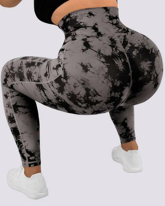 Pantaloni da donna 2022 autunno moda Tie Dye stampa Tummy Control Butt Lifting Pocket Design Casual Skinny Daily Long Yoga Pants