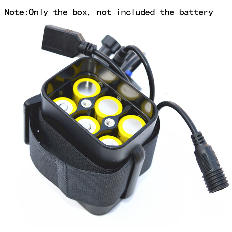Bateria impermeável para LED Bike Light, Caso do banco de potência, Carregamento USB, Celular, Caixa de bateria 18650, DC 8.4V
