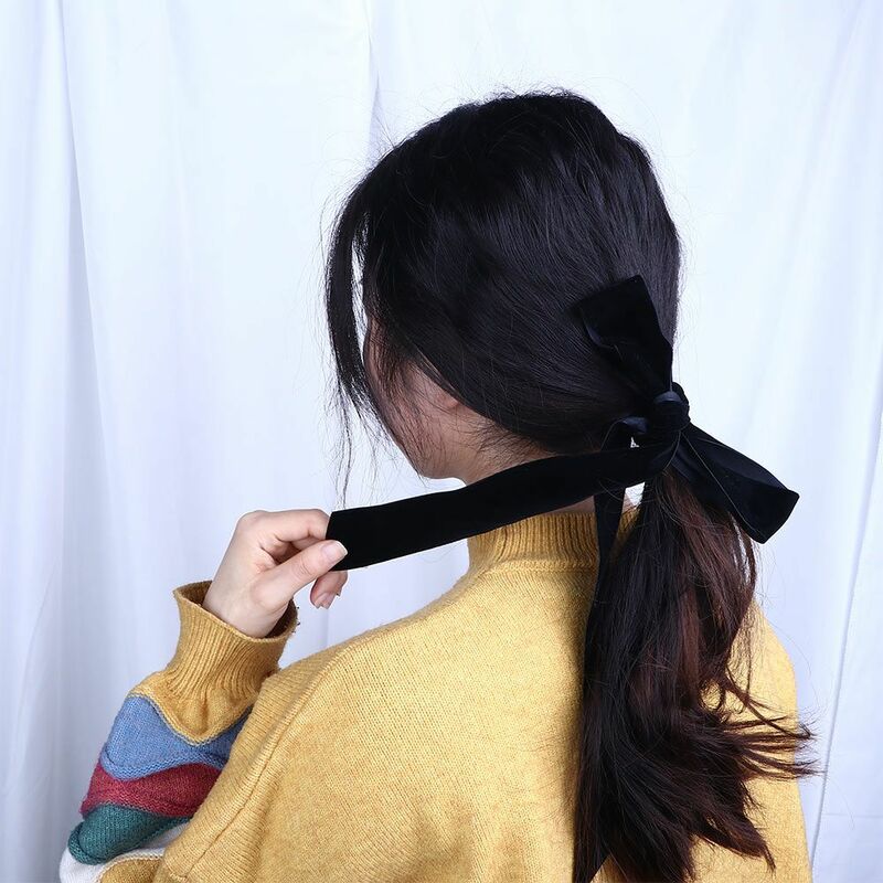 Aksesoris rambut hadiah pita busur buatan tangan hiasan kepala ikat rambut panjang beludru elastis tali rambut pemegang ekor kuda