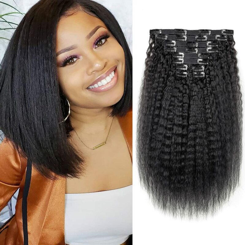 Kinky Straight Clips In Human Hair Extensions 120G 8Pcs/Set In Brazilian 100% Remy Human Hair Natural Color 10-26inches