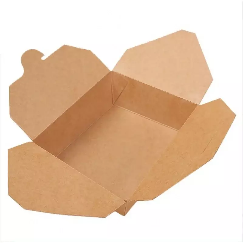 Produk Khusus kotak makanan kertas kraft kustom dengan kemasan kotak makan siang cokelat jendela untuk salad sandwich cepat keluar F
