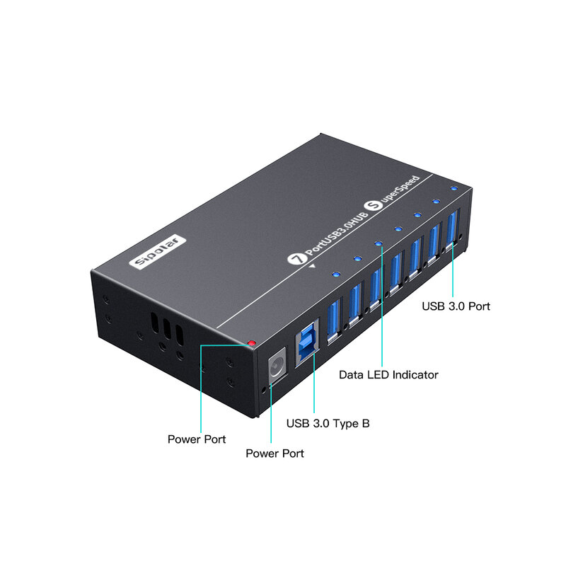 Sipolar A-173 mini metal 36W powered 7 port USB 3.0 super speed hub with smart charging port from Sipolar Manufacturers