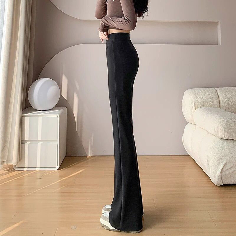 Celana Flare untuk wanita 2024 pinggang tinggi elastis retro kasual Y2K streetwear musim semi/musim panas fashion slim fit celana panjang wanita kaki lebar