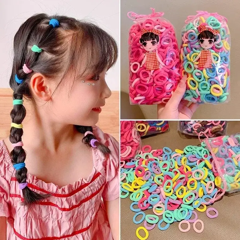 300/200/100PCS Colorful Nylon Elastic Hair Bands for Kids Ponytail Hold Small Hair Tie Rubber Bands Scrunchie Hair Accessories