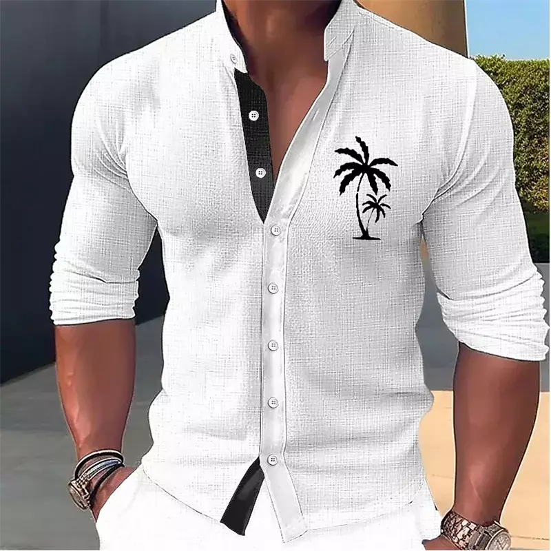 2023 модная мужская Спортивная рубашка для мышц Гавайская Кокосовая елка птица дизайн простой мягкий удобный мужской топ на пуговицах с длинными рукавами