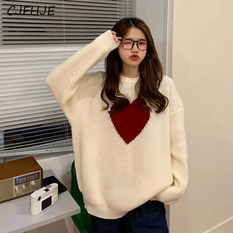 Cjfhje koreanische Sweet Heart Pullover Vintage Harajuku Lazy Wind Langarm Pullover Mode lose gestrickte lässige Paar Pullover