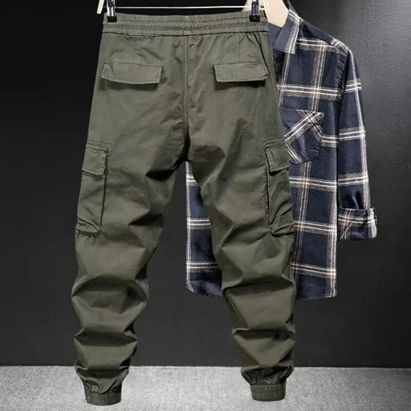Men Cargo Pants Durable Cargo Pants Men's Elastic Waist Cargo Pants with Drawstring Outdoor Sport Trousers for Spring Autumn