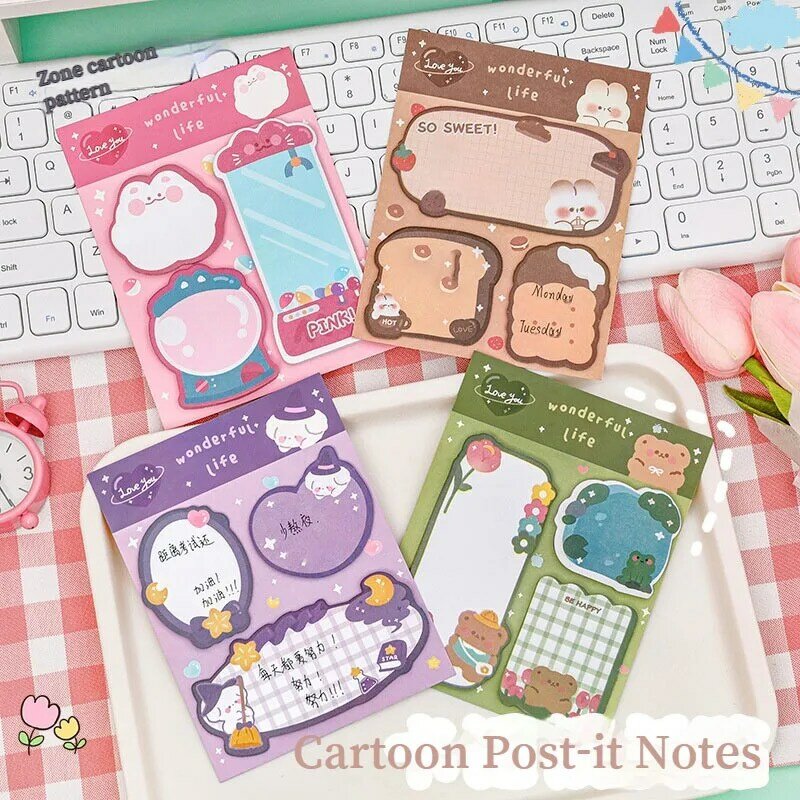 60sheets Cute Sticky Notes Cartoon Dog Cat Rabbit Bear  Memo Pad Combinatorial Stikers Notepad School Office Stationery Supplies